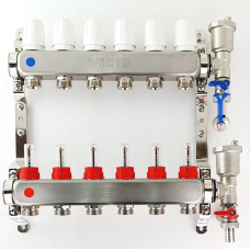 Коллектор из нержавеющей стали с расходомерами, с воздухоотводчиками на 6 вых. VR113-06A VIEIR